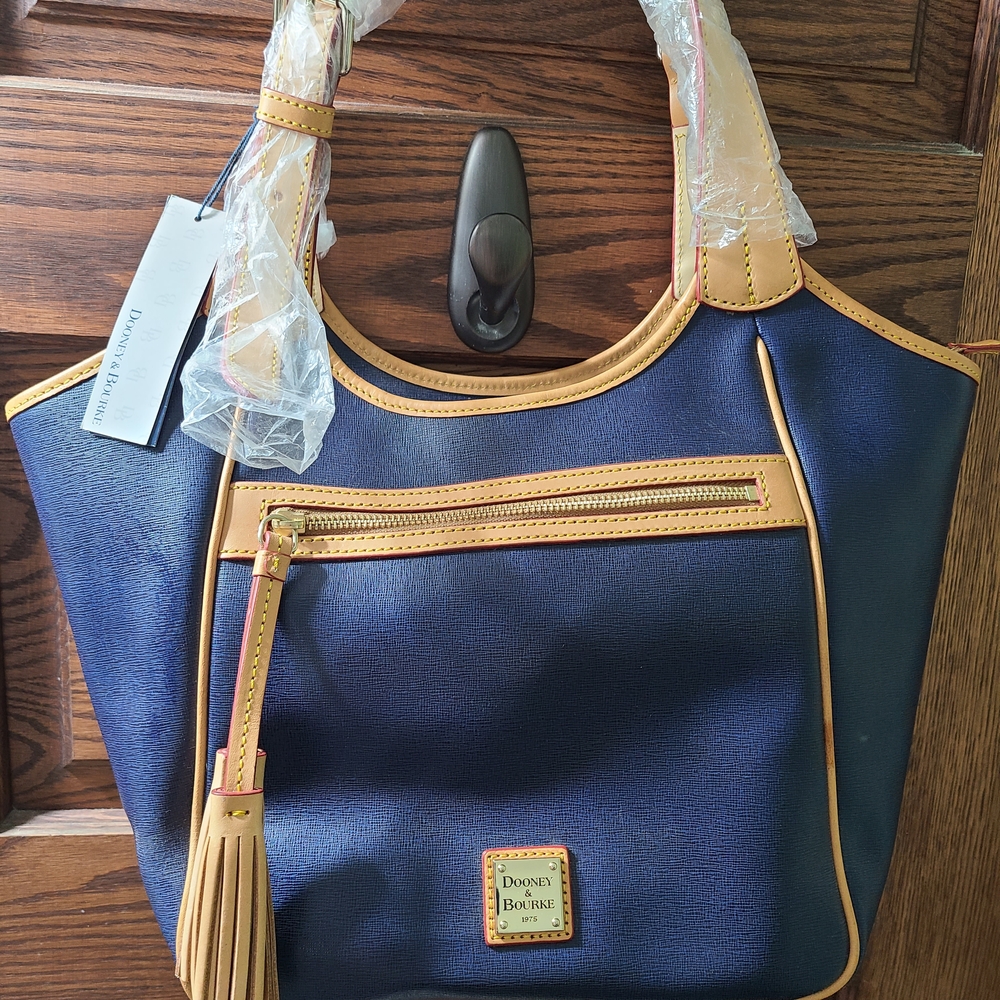 NWT - Dooney & Bourke Blue and Tan Maddie Shoulder Bag